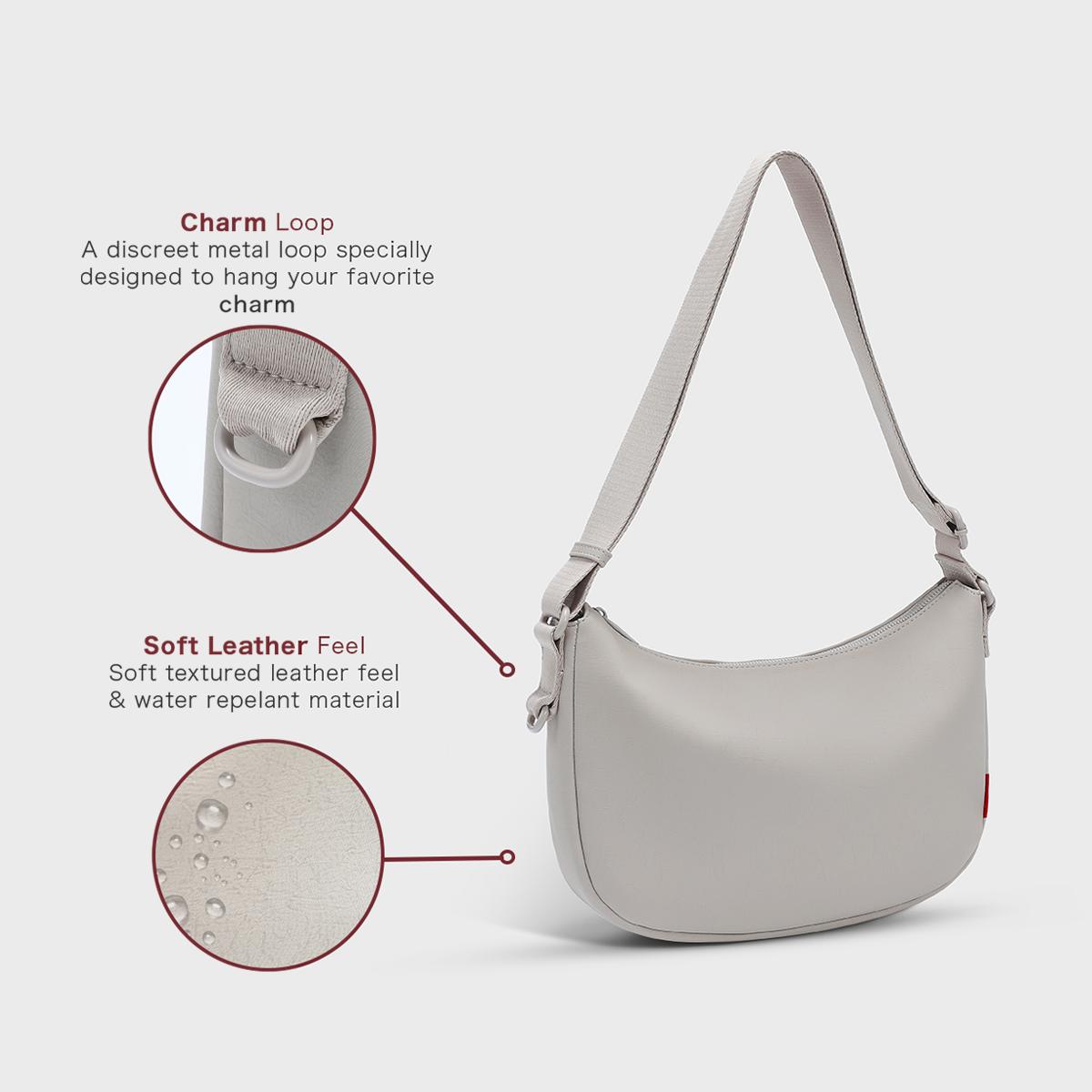 Side view of ACACIA Clover premium PU leather belt bag featuring soft waterproof material, charm loop, and minimalist silhouette. Uniqlo-style crossbody fanny pack for women, ideal for daily wear and travel.