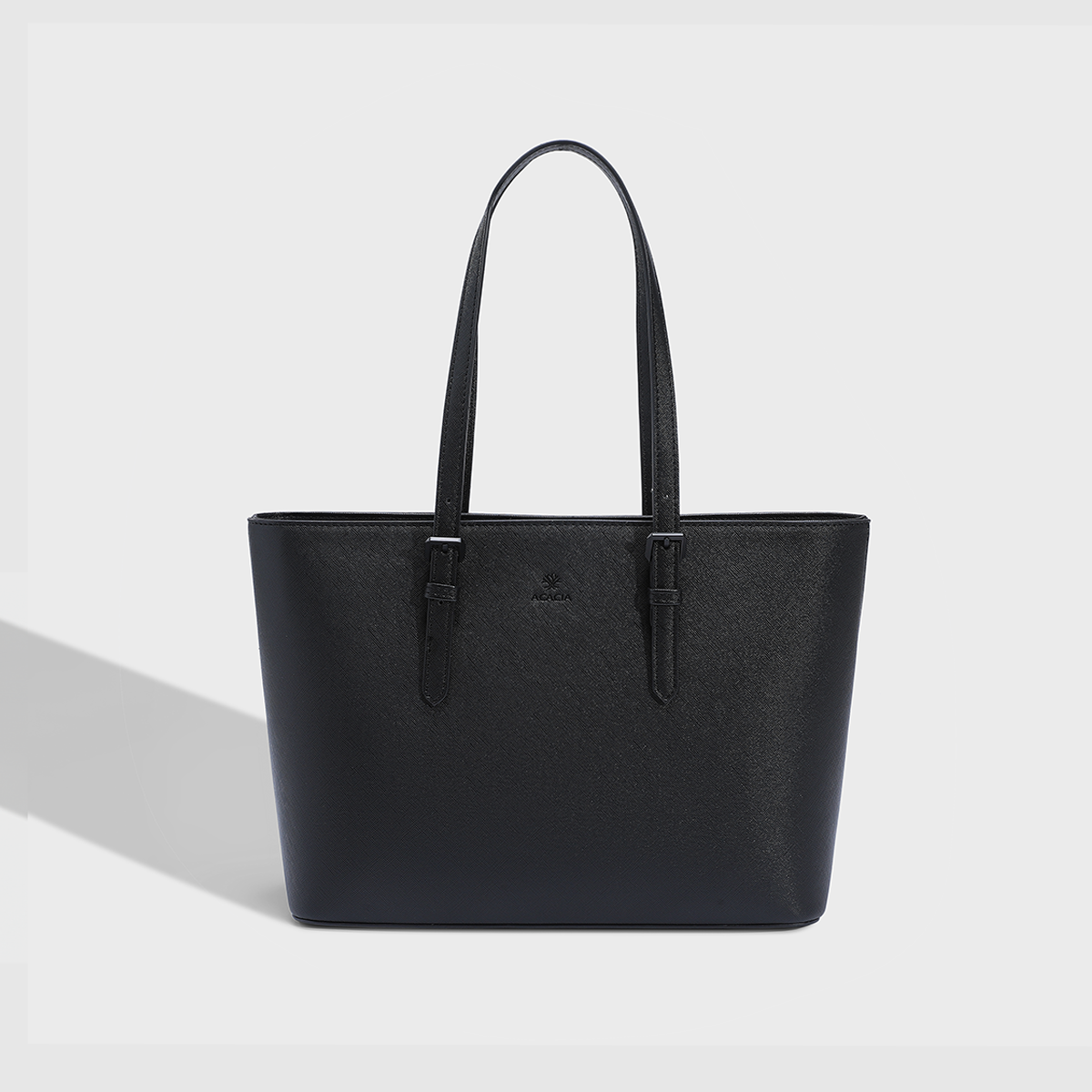 Black tote bag rigid leather A4 documents capacity with metal hardware black