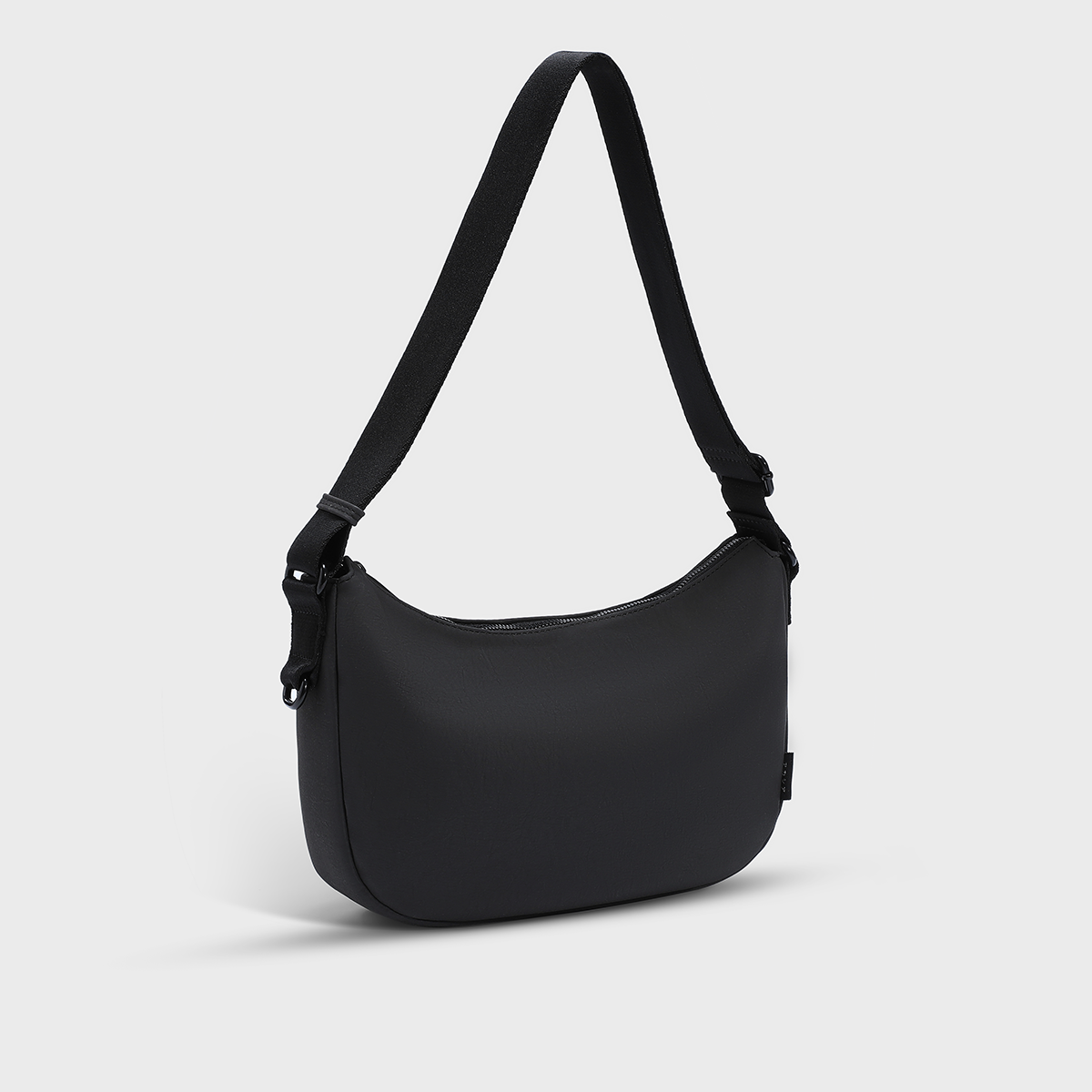 ACACIA Crossbody bag in black Premium vegan leather with a charm hoop zipper and no logo interior red burgundy